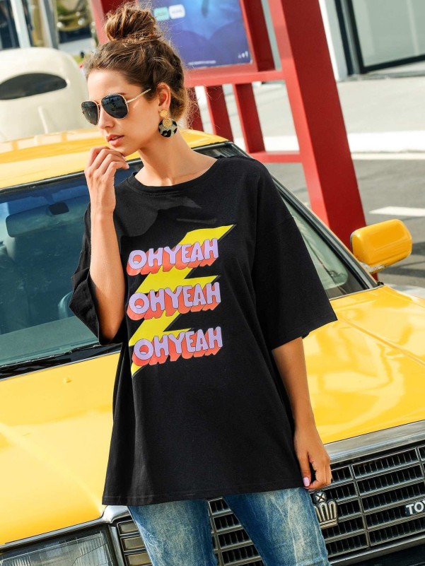 Oversized Letter And Lightning Graphic Tee