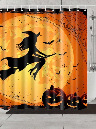 Pumpkin Lantern Shower Curtain With 12 Hooks