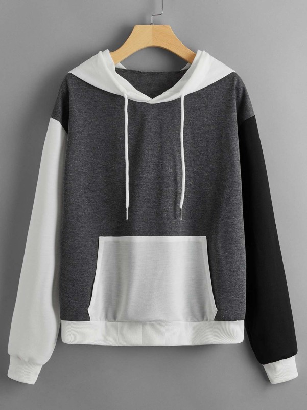 Colorblock Drawstring Pocket Hoodie