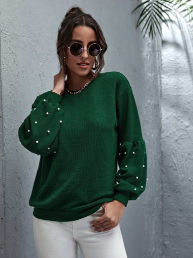 Pearls Beaded Drop Shoulder Sweatshirt