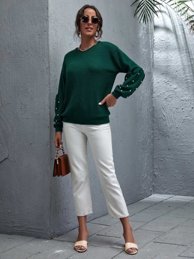 Pearls Beaded Drop Shoulder Sweatshirt