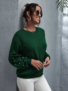 Pearls Beaded Drop Shoulder Sweatshirt