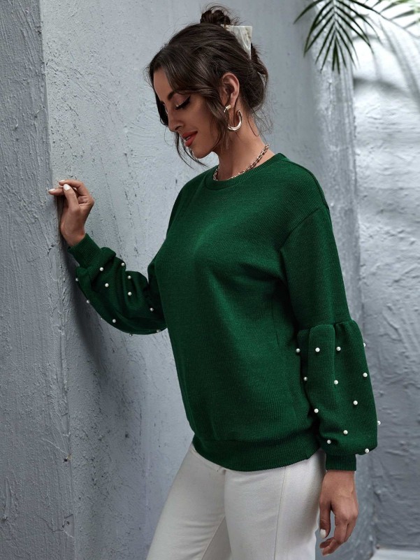 Pearls Beaded Drop Shoulder Sweatshirt