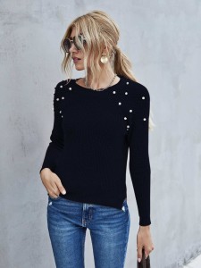 Pearls Detail Raglan Sleeve Sweater