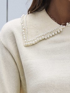 Peter Pan Collar Pearls Detail Sweater