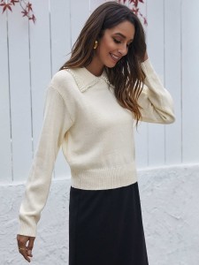 Peter Pan Collar Pearls Detail Sweater