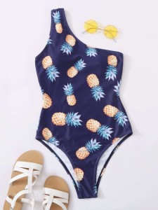 Pineapple Print One Shoulder One Piece Swimsuit