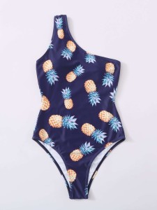 Pineapple Print One Shoulder One Piece Swimsuit