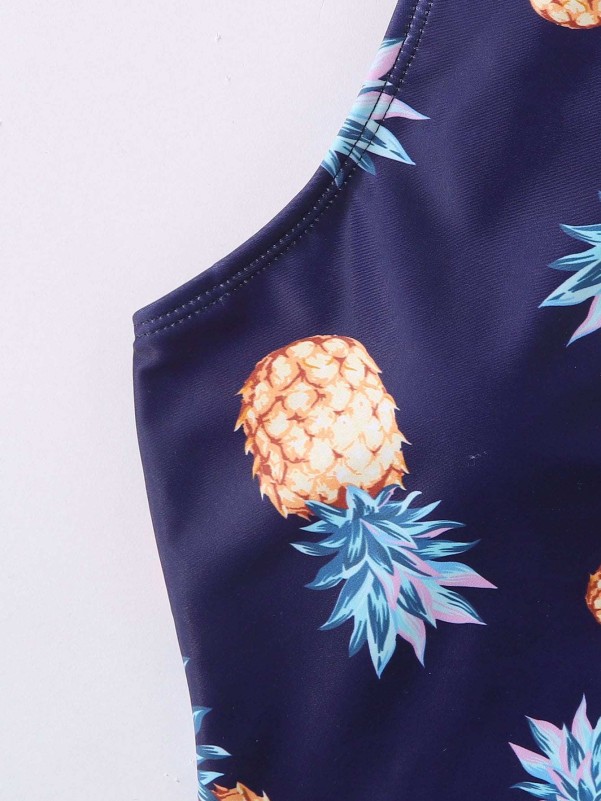 Pineapple Print One Shoulder One Piece Swimsuit