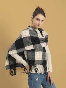 Plaid Fringe Hem Scarf