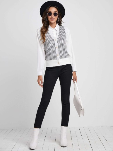 Plaid Pearls Button Front Cardigan