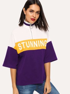 O-Ring Half Placket Colorblock Letter Tee
