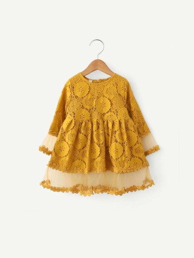 Toddler Girls Lace Overlay Solid Dress