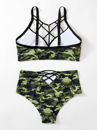 Plus Camo Criss Cross Bikini Swimsuit