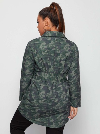 Plus Camo Print Belted Coat