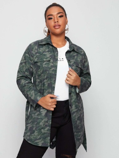 Plus Camo Print Belted Coat