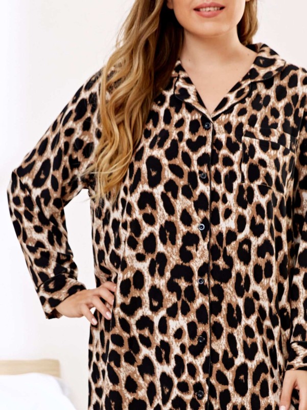 Plus Cheetah Print Button Through Night Dress