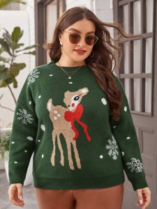 Plus Christmas Pattern Drop Shoulder Sweater