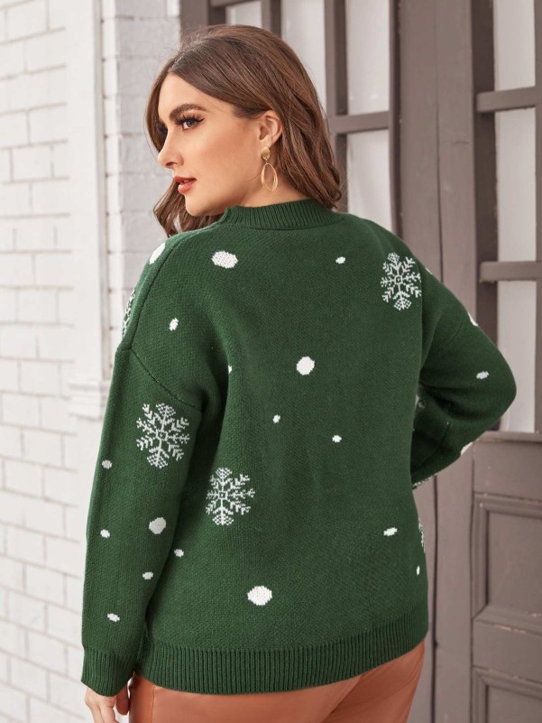 Plus Christmas Pattern Drop Shoulder Sweater