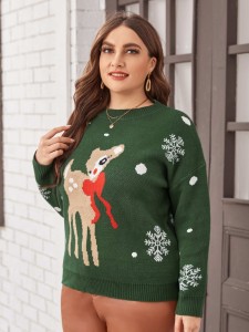 Plus Christmas Pattern Drop Shoulder Sweater