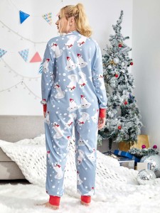 Plus Christmas Print Zip Front Jumpsuit