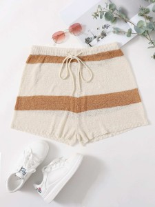 Plus Colorblock Drawstring Waist Knit Shorts