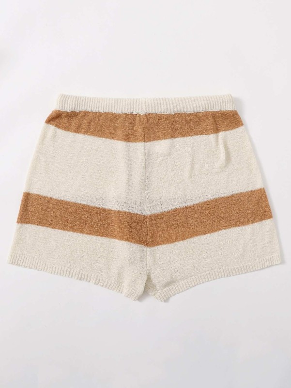 Plus Colorblock Drawstring Waist Knit Shorts