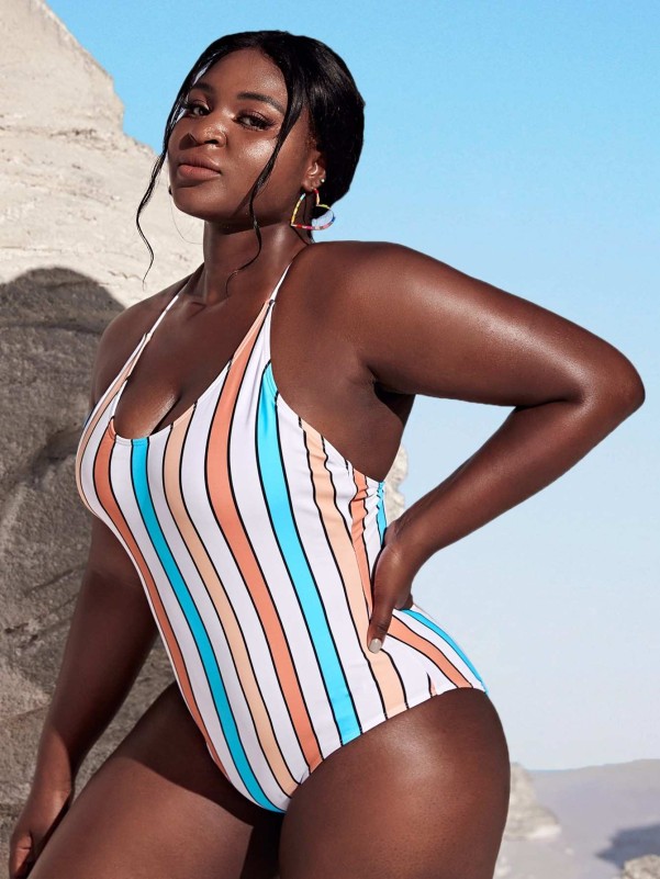 Colorful striped clearance one piece swimsuit