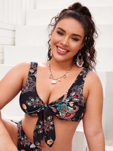 Plus Floral Knot Front Bikini Top