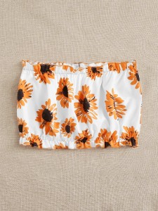 Plus Floral Ruched Bandeau Bikini Top