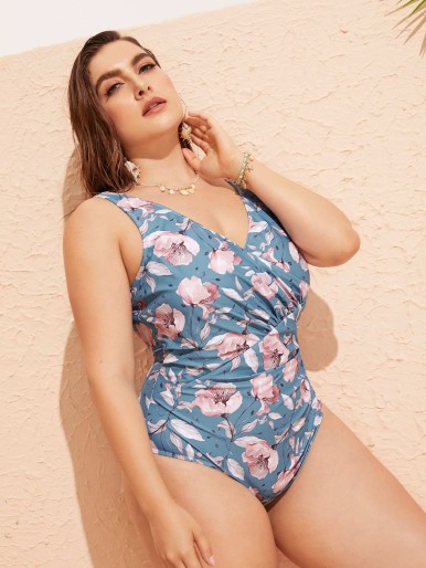 Plus Floral Ruched One Piece Swimsuit