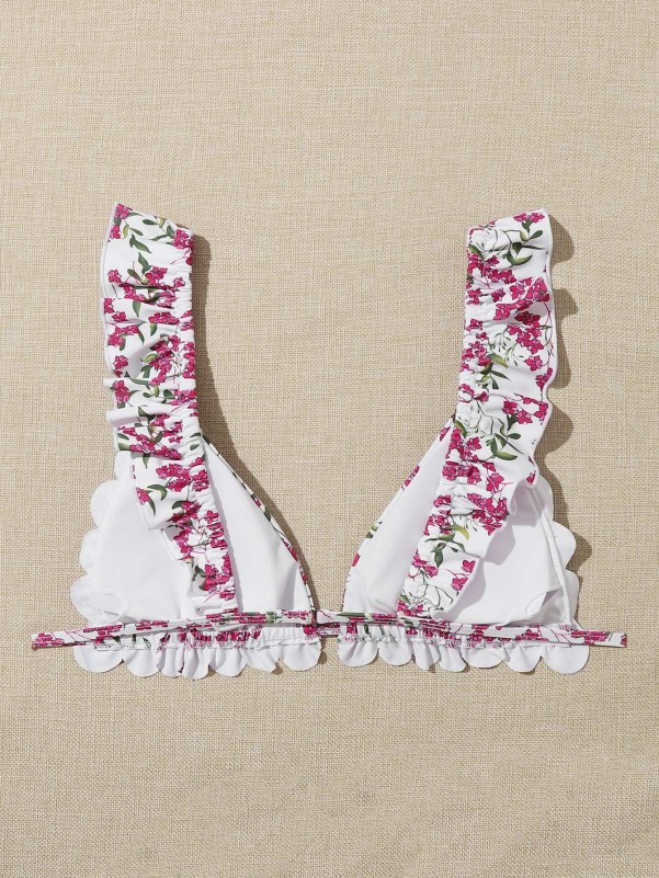 Plus Floral Ruffle Bikini Top