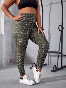 Plus Formula Print Wideband Waist Sports Leggings