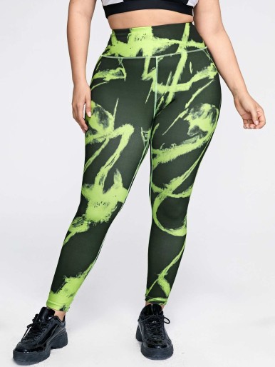 Plus Graphic Print Sports Leggings