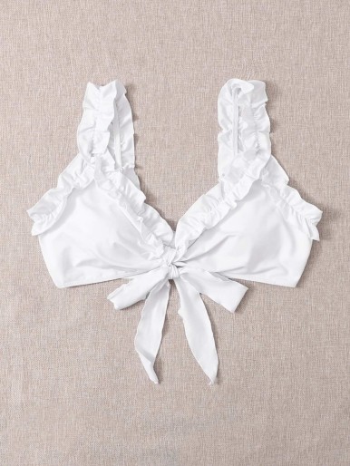 Plus Knot Front Frill Trim Bikini Top