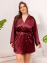 Plus Lace Shoulder Belted Satin Robe