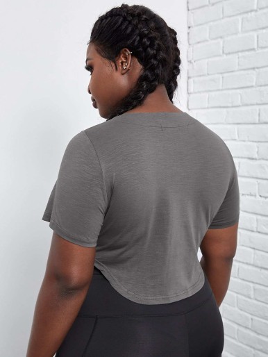 Plus Lace Up Curved Hem Crop Sports Tee