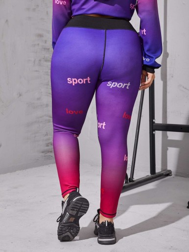 Plus Letter Graphic Ombre Sports Leggings