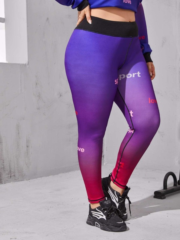 Plus Letter Graphic Ombre Sports Leggings