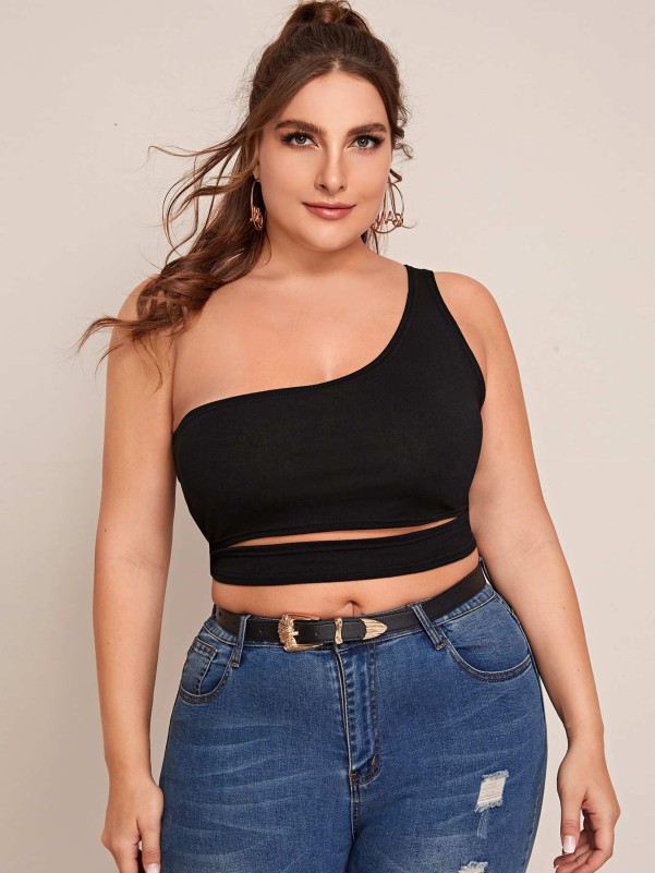 SHEIN Privé One Shoulder Cut Out Crop Asymmetrical Top