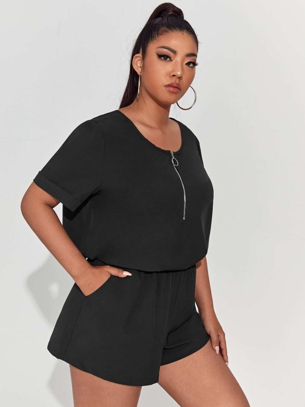 Plus O-ring Zip Front Blouse & Shorts