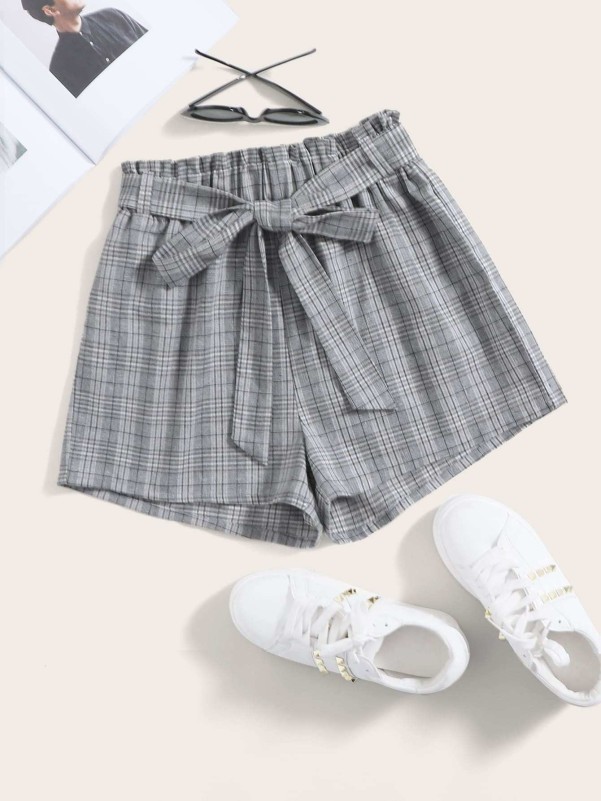 Plus Plaid Belted Paperbag Shorts