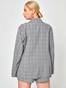 Plus Plaid Double Breasted Blazer & Shorts