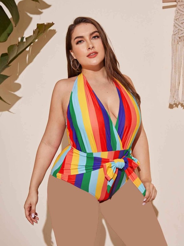 Women's Plus Rainbow Stripe Bodysuit