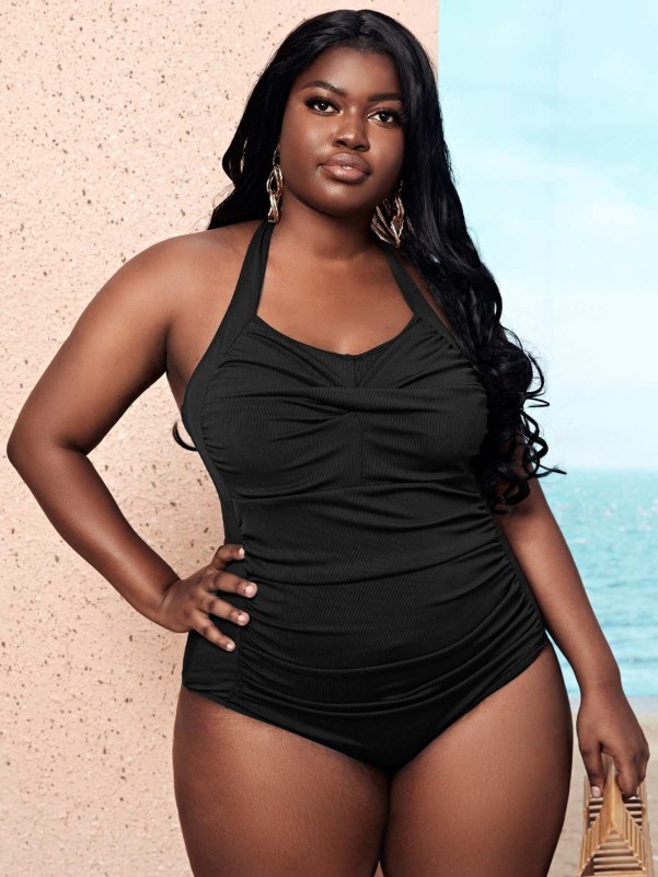 Plus Rib Ruched One Piece Swimsuit