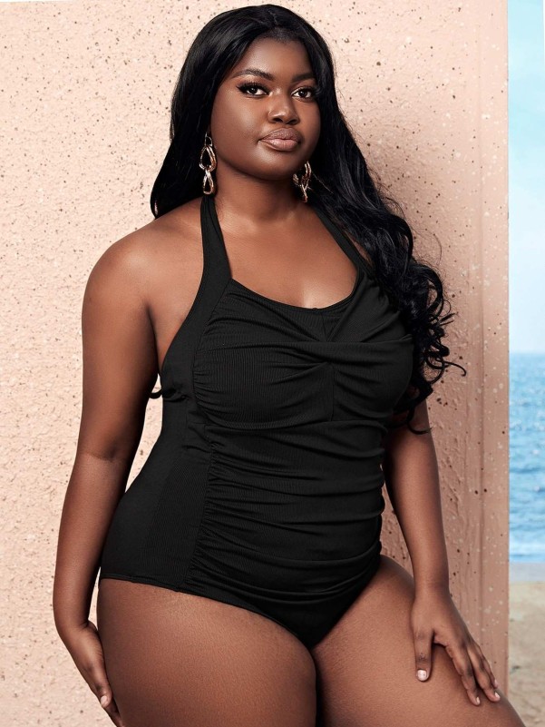 Plus Rib Ruched One Piece Swimsuit