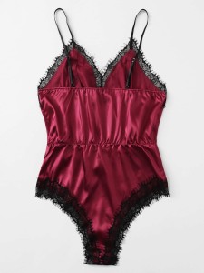 Plus Satin Contrast Lace Cami Sleep Bodysuit