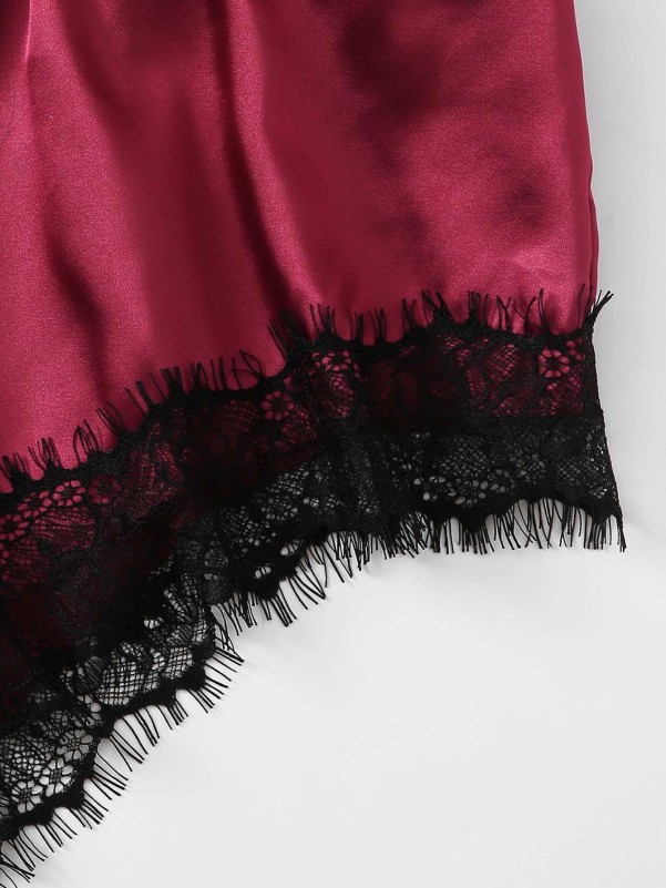 Black Satin And Contrast Lace Bodysuit
