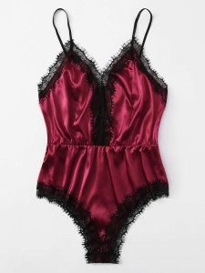 Plus Satin Contrast Lace Cami Sleep Bodysuit