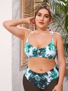 Plus Sea Wave Print Bikini Swimsuit